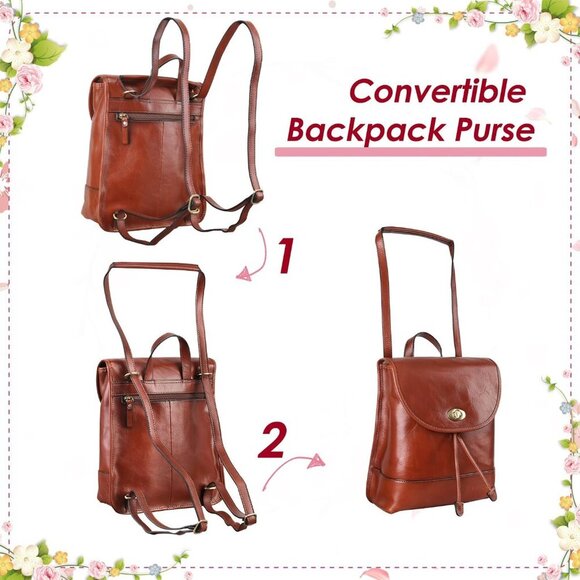 ❤️ Leather Convertible Backpack Purse for Women Small Shoulder Bag Ladies - Picture 5 of 7
